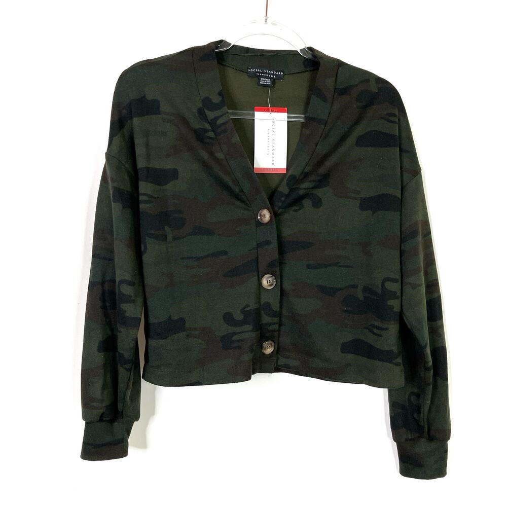 Social Standard by Sanctuary Camouflage Cropped Cardigan Sweater NWT Womens XS